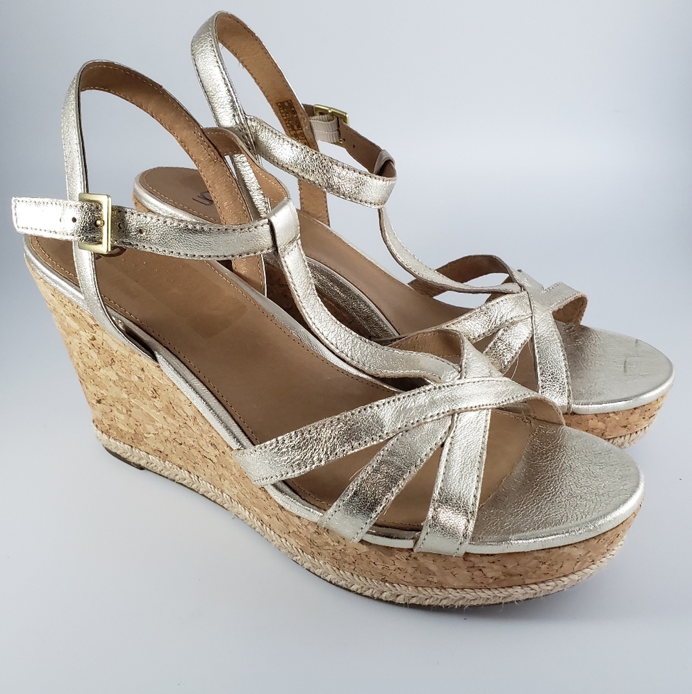 UGG Gold Metallic Melissa Cork Wedge Sandals
